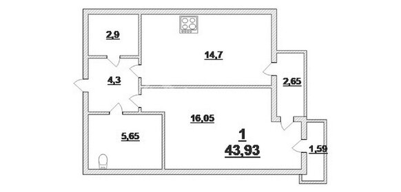 Квартира 43,9 м², 1-комнатная - изображение 4