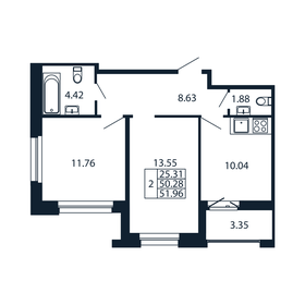 Квартира 52 м², 2-комнатная - изображение 4