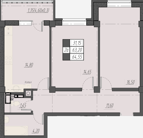 64,6 м², 2-комнатная квартира 9 398 480 ₽ - изображение 1