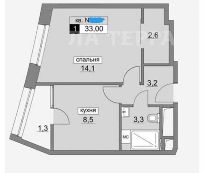 33 м², 1-комнатная квартира 9 750 000 ₽ - изображение 1