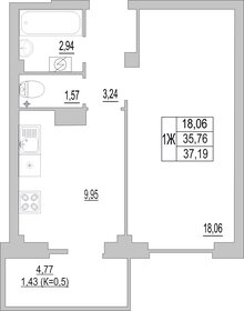 Квартира 37,2 м², 1-комнатная - изображение 1