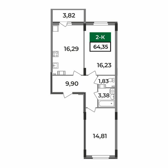 64,4 м², 2-комнатная квартира 5 501 925 ₽ - изображение 1