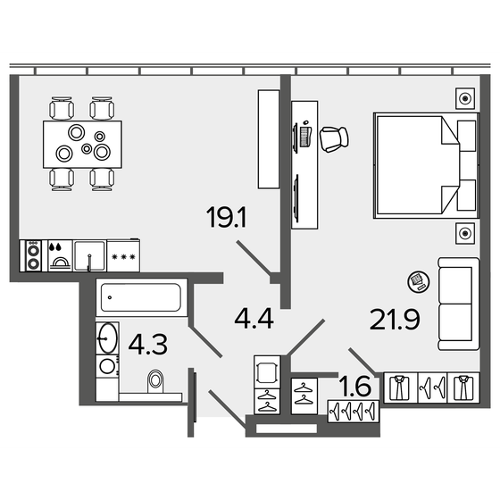 49,9 м², 1-комнатные апартаменты 15 390 000 ₽ - изображение 1