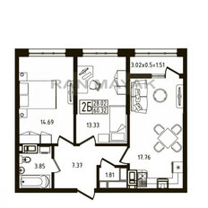 Квартира 60,3 м², 2-комнатная - изображение 1