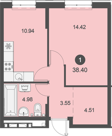 Квартира 38,4 м², 1-комнатная - изображение 1