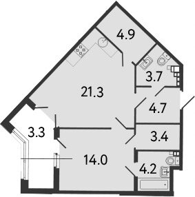 59,5 м², 1-комнатная квартира 24 910 000 ₽ - изображение 1