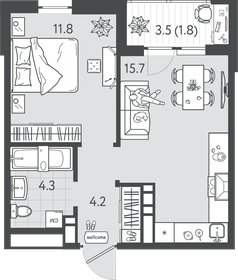 36,5 м², 1-комнатная квартира 9 300 000 ₽ - изображение 1