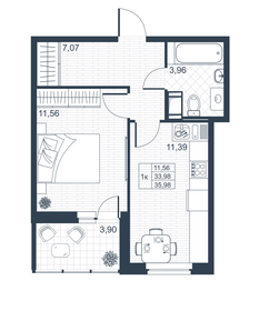 Квартира 36 м², 1-комнатная - изображение 1