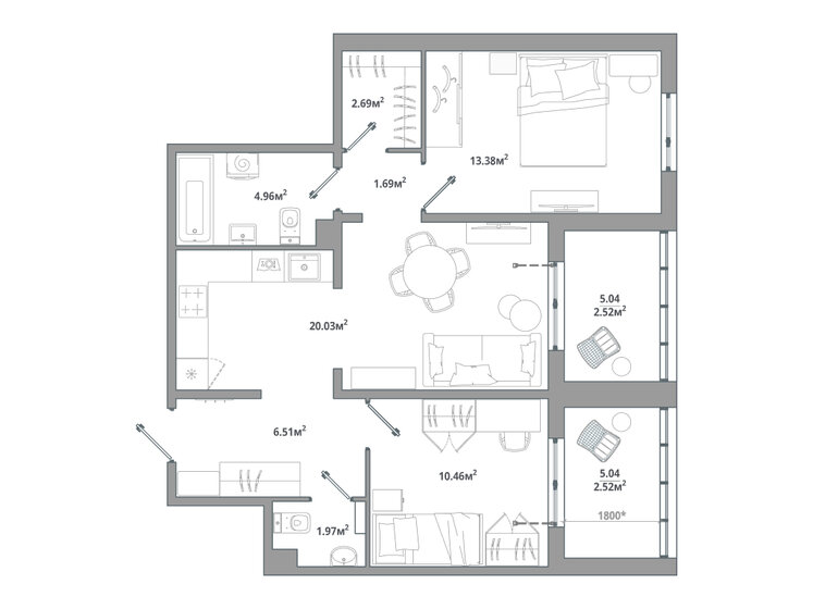 66,7 м², 2-комнатная квартира 10 343 150 ₽ - изображение 1