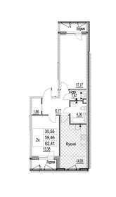 Квартира 62,4 м², 2-комнатная - изображение 1