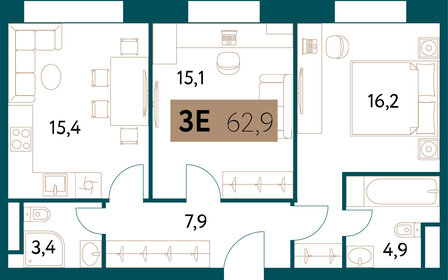 62,1 м², 3-комнатная квартира 35 530 672 ₽ - изображение 31