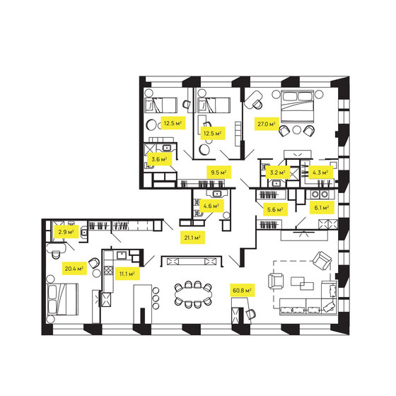 206,9 м², 5-комнатная квартира 94 454 416 ₽ - изображение 1