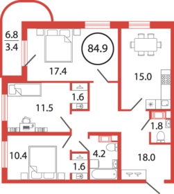 75,8 м², 3-комнатная квартира 11 399 000 ₽ - изображение 21