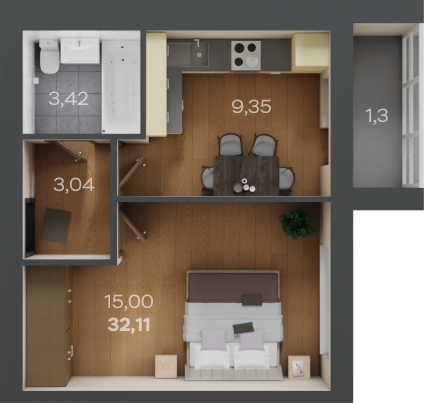 32,1 м², 1-комнатная квартира 2 408 000 ₽ - изображение 1