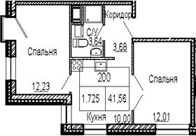 Квартира 41,6 м², 2-комнатные - изображение 1