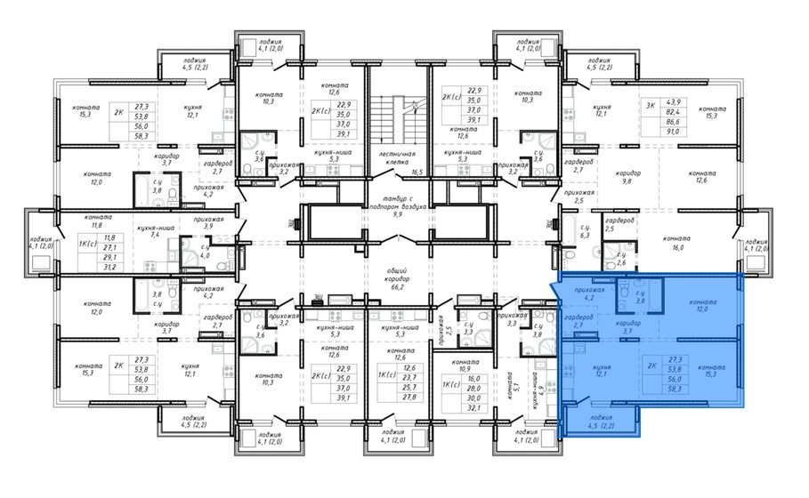 56 м², 2-комнатная квартира 4 400 000 ₽ - изображение 1