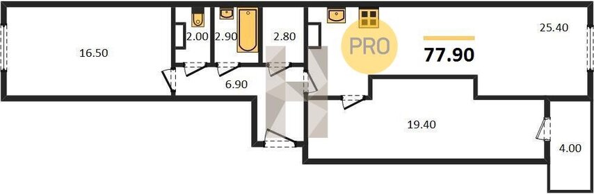 Квартира 77,9 м², 2-комнатные - изображение 1