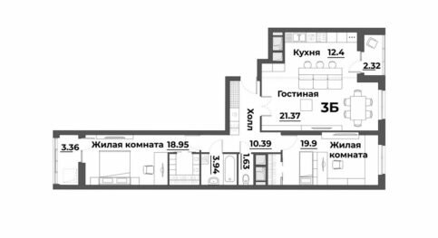 Квартира 94,3 м², 3-комнатная - изображение 1