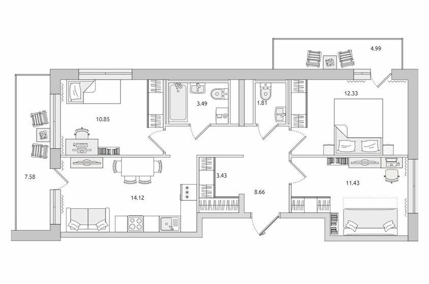 78,7 м², 3-комнатная квартира 10 930 000 ₽ - изображение 1