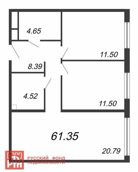 61,4 м², 2-комнатные апартаменты 9 179 187 ₽ - изображение 1