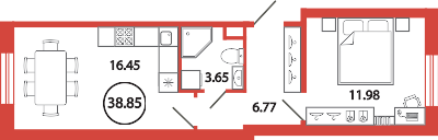 40,5 м², 1-комнатная квартира 7 648 011 ₽ - изображение 77