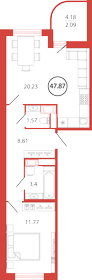 47,9 м², 1-комнатная квартира 9 004 347 ₽ - изображение 59