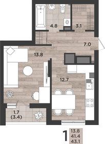 Квартира 43,1 м², 1-комнатная - изображение 1