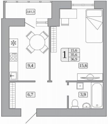 35,6 м², 1-комнатная квартира 3 650 000 ₽ - изображение 1