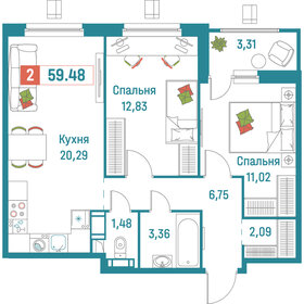 55,3 м², 2-комнатная квартира 12 000 000 ₽ - изображение 59