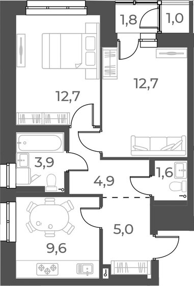 51,8 м², 2-комнатная квартира 7 700 000 ₽ - изображение 1