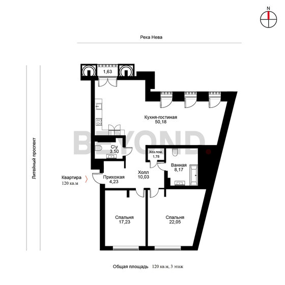 120 м², 2-комнатная квартира 132 660 000 ₽ - изображение 1