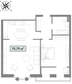 Квартира 75,8 м², студия - изображение 1