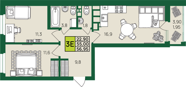 62,6 м², 3-комнатная квартира 2 995 000 ₽ - изображение 53