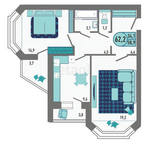 Квартира 62,2 м², 2-комнатная - изображение 2