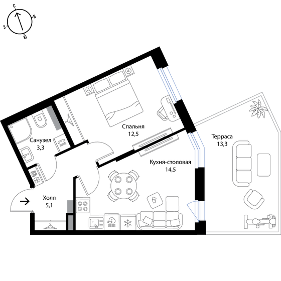 39,4 м², 2-комнатная квартира 7 013 200 ₽ - изображение 1