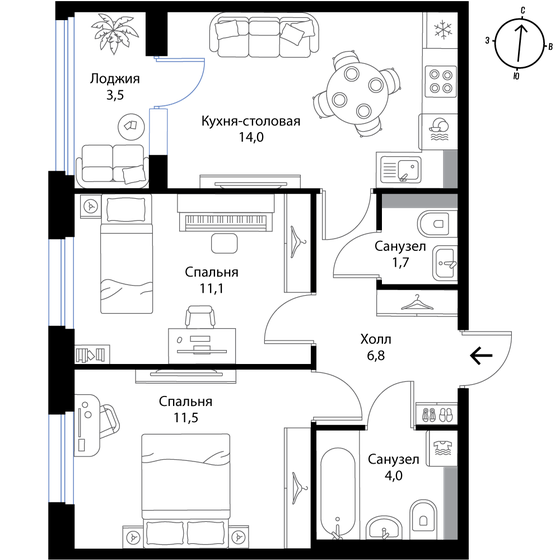 50,9 м², 3-комнатная квартира 9 162 000 ₽ - изображение 1