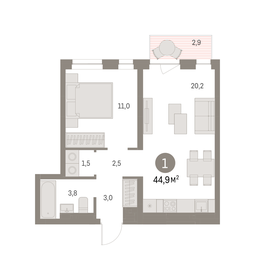46 м², 1-комнатная квартира 9 700 000 ₽ - изображение 65