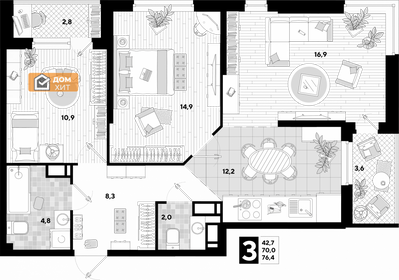 Квартира 76,4 м², 3-комнатная - изображение 1