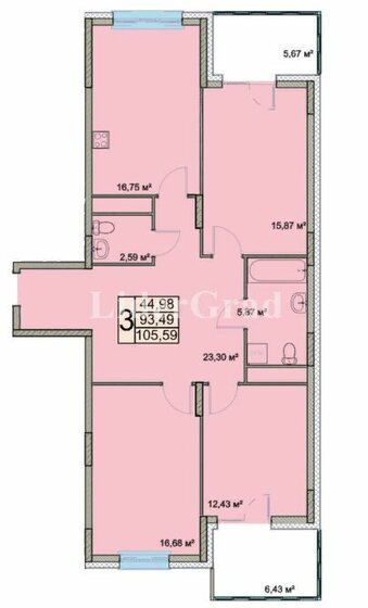 105,6 м², 3-комнатная квартира 8 763 970 ₽ - изображение 1