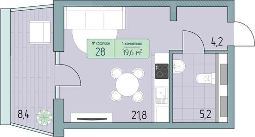 Квартира 45,5 м², 1-комнатные - изображение 1