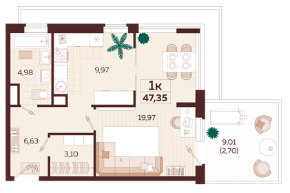 47,9 м², 1-комнатная квартира 21 815 000 ₽ - изображение 6