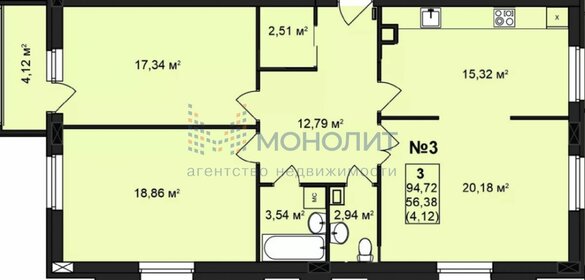 Квартира 94,7 м², 3-комнатная - изображение 1