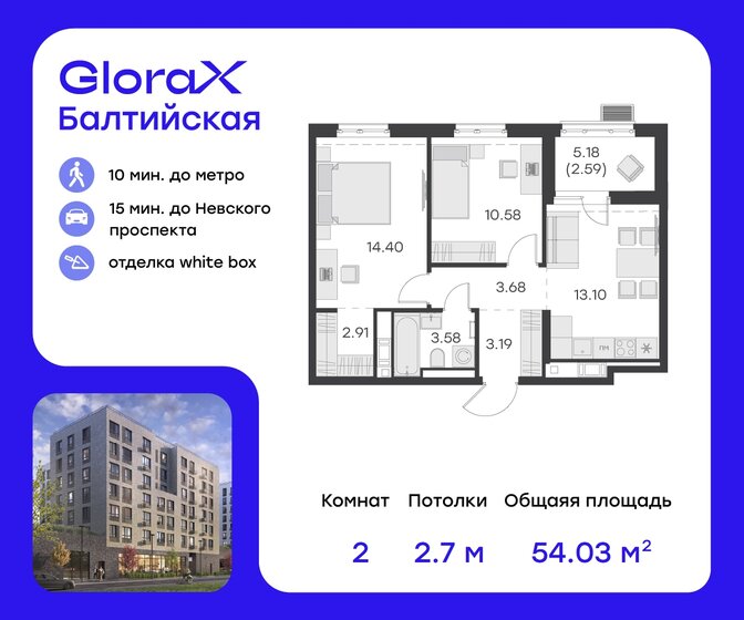 54 м², 2-комнатная квартира 17 350 000 ₽ - изображение 1