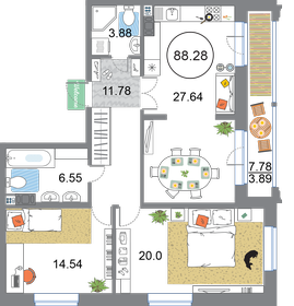 89,9 м², 2-комнатная квартира 25 600 000 ₽ - изображение 104