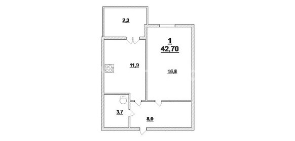 Квартира 42,7 м², 1-комнатная - изображение 1