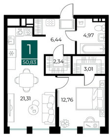 Квартира 50,8 м², 1-комнатная - изображение 1