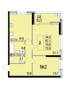 Квартира 70 м², 2-комнатная - изображение 1