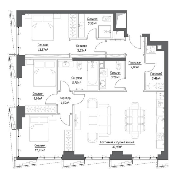 98,2 м², 3-комнатная квартира 60 000 000 ₽ - изображение 1