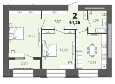 Квартира 52 м², 2-комнатная - изображение 1