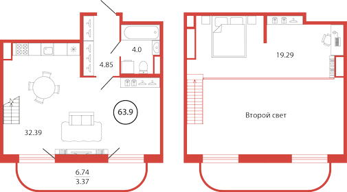Квартира 63,9 м², студия - изображение 1